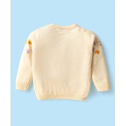 Babyhug Knitted Full Sleeves Sweater Set with Floral Embroidery - Cream