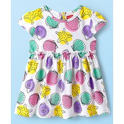 Babyhug Single Jersey Knit Half Sleeves Frocks With Seashell & Starfish Print Pack of 2 - Pink & White