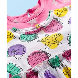Babyhug Single Jersey Knit Half Sleeves Frocks With Seashell & Starfish Print Pack of 2 - Pink & White