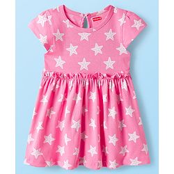 Babyhug Single Jersey Knit Half Sleeves Frocks With Seashell & Starfish Print Pack of 2 - Pink & White