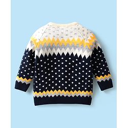 Babyhug Knitted Full Raglan Sleeves Sweater Set with Argyle Design - Navy Blue & Yellow