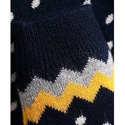 Babyhug Knitted Full Raglan Sleeves Sweater Set with Argyle Design - Navy Blue & Yellow