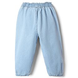 Babyhug Cotton Full Length Denim Jeans with Bow Applique - Light Blue