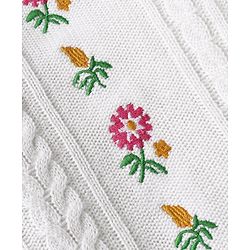 Babyhug Knitted Full Sleeves Sweater Set with Cable Knit & Floral Design - White
