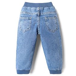 Babyhug Denim Full Length Washed Joggers With Stretch - Blue