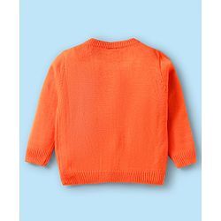 Babyhug Knitted Full Sleeves Sweater Set with Floral Embroidery - White & Orange