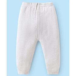 Babyhug Knitted Full Sleeves Sweater Set with Floral Embroidery - White & Orange