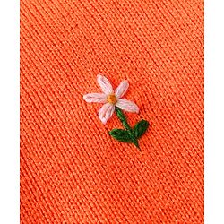 Babyhug Knitted Full Sleeves Sweater Set with Floral Embroidery - White & Orange