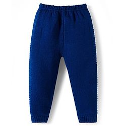 Babyhug Knit Full Sleeves Front Open Hooded Sweater & Pant Set with Pine Tree Design - Navy Blue