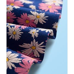 Babyhug Single Jersey Knit Half Sleeves Frock With Floral Print - Navy Blue & White