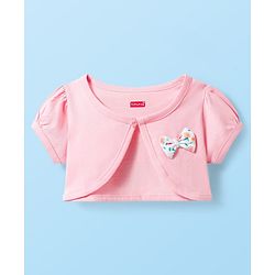 Babyhug Single Jersey Knit Floral Printed Frock with Half Sleeves Shrug - Pink & White