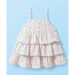 Babyhug Single Jersey Knit Floral Printed Frock with Half Sleeves Shrug - Pink & White