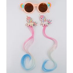 Babyhug Free Size Hair Clips & Sunglasses Combo Set With Unicorn Applique - Pink