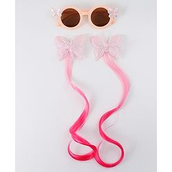 Babyhug Free Size Clips & Sunglasses Combo Set With Butterfly Applique - Pink