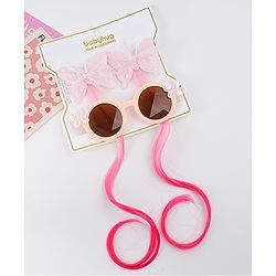 Babyhug Free Size Clips & Sunglasses Combo Set With Butterfly Applique - Pink