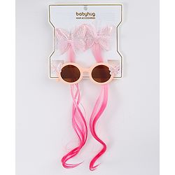 Babyhug Free Size Clips & Sunglasses Combo Set With Butterfly Applique - Pink
