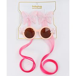 Babyhug Free Size Clips & Sunglasses Combo Set With Butterfly Applique - Pink
