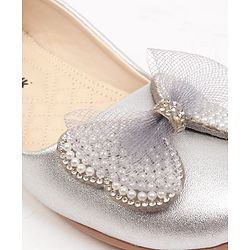 Cute Walk by Babyhug Slip On Ballerina With Bow Applique - Silver