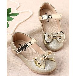 Cute Walk by Babyhug Ballerina with Velcro Closure Glitter Print & Bow Applique - Golden