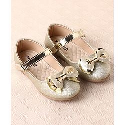 Cute Walk by Babyhug Ballerina with Velcro Closure Glitter Print & Bow Applique - Golden
