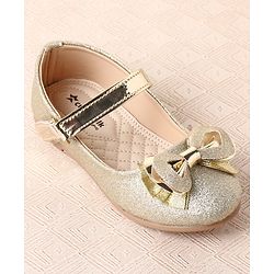 Cute Walk by Babyhug Ballerina with Velcro Closure Glitter Print & Bow Applique - Golden