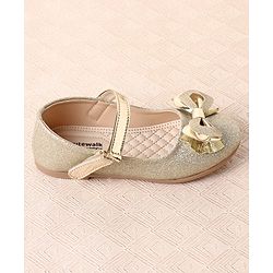 Cute Walk by Babyhug Ballerina with Velcro Closure Glitter Print & Bow Applique - Golden