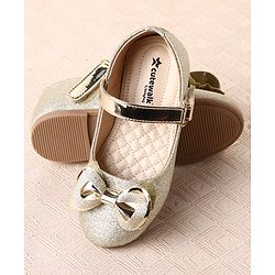 Cute Walk by Babyhug Ballerina with Velcro Closure Glitter Print & Bow Applique - Golden