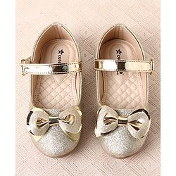 Cute Walk by Babyhug Ballerina with Velcro Closure Glitter Print & Bow Applique - Golden