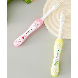 Babyhug Ultra Soft Bristles Kids Toothbrush Cute Crocodile & Rabbit Print Pack of 2 Green & Pink| Anti-slip Handle| Gentle on Gums| Ideal Head Size| Encourages Self Brushing