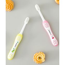 Babyhug Ultra Soft Bristles Kids Toothbrush Cute Crocodile & Rabbit Print Pack of 2 Green & Pink| Anti-slip Handle| Gentle on Gums| Ideal Head Size| Encourages Self Brushing