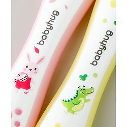 Babyhug Ultra Soft Bristles Kids Toothbrush Cute Crocodile & Rabbit Print Pack of 2 Green & Pink| Anti-slip Handle| Gentle on Gums| Ideal Head Size| Encourages Self Brushing