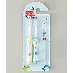 Babyhug Ultra Soft Bristles Kids Toothbrush Cute Crocodile & Rabbit Print Pack of 2 Green & Pink| Anti-slip Handle| Gentle on Gums| Ideal Head Size| Encourages Self Brushing