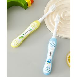 Babyhug Ultra Soft Bristles Kids Toothbrush Cute Crocodile & Rabbit Print Pack of 2 Green & Pink| Anti-slip Handle| Gentle on Gums| Ideal Head Size| Encourages Self Brushing
