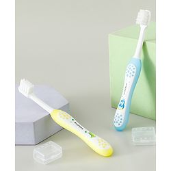 Babyhug Ultra Soft Bristles Kids Toothbrush Cute Crocodile & Rabbit Print Pack of 2 Green & Pink| Anti-slip Handle| Gentle on Gums| Ideal Head Size| Encourages Self Brushing