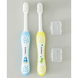 Babyhug Ultra Soft Bristles Kids Toothbrush Cute Crocodile & Rabbit Print Pack of 2 Green & Pink| Anti-slip Handle| Gentle on Gums| Ideal Head Size| Encourages Self Brushing