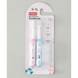 Babyhug Ultra Soft Bristles Kids Toothbrush Cute Crocodile & Rabbit Print Pack of 2 Green & Pink| Anti-slip Handle| Gentle on Gums| Ideal Head Size| Encourages Self Brushing