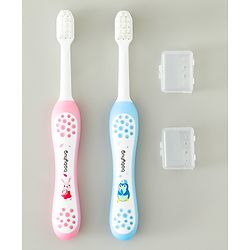 Babyhug Ultra Soft Bristles Kids Toothbrush Cute Crocodile & Rabbit Print Pack of 2 Green & Pink| Anti-slip Handle| Gentle on Gums| Ideal Head Size| Encourages Self Brushing