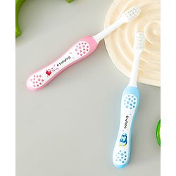 Babyhug Ultra Soft Bristles Kids Toothbrush Cute Crocodile & Rabbit Print Pack of 2 Green & Pink| Anti-slip Handle| Gentle on Gums| Ideal Head Size| Encourages Self Brushing
