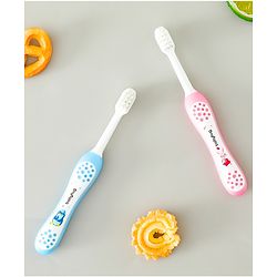 Babyhug Ultra Soft Bristles Kids Toothbrush Cute Crocodile & Rabbit Print Pack of 2 Green & Pink| Anti-slip Handle| Gentle on Gums| Ideal Head Size| Encourages Self Brushing