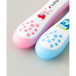 Babyhug Ultra Soft Bristles Kids Toothbrush Cute Crocodile & Rabbit Print Pack of 2 Green & Pink| Anti-slip Handle| Gentle on Gums| Ideal Head Size| Encourages Self Brushing