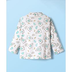 Babyhug Cotton Knit Front Open Full Sleeves Co-ords Night Suit With Animal Print - White