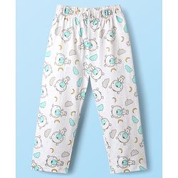 Babyhug Cotton Knit Front Open Full Sleeves Co-ords Night Suit With Animal Print - White