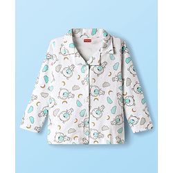 Babyhug Cotton Knit Front Open Full Sleeves Co-ords Night Suit With Animal Print - White