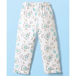 Babyhug Cotton Knit Front Open Full Sleeves Co-ords Night Suit With Animal Print - White