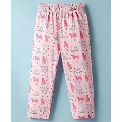 Babyhug 100% Cotton Knit Half Sleeves Co-ords Night Suit With Animal Print - Pink