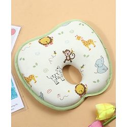 Babyhug Memory Foam Head Shaping Baby Pillow Transport Print - Green| Prevents Flat-Head Syndrome| Firm| Neck and Shoulder Support| Soft Breathable Fabric| Washable| Travel Friendly| 0+ Months