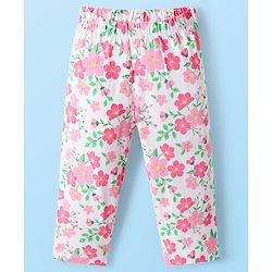 Babyhug Cotton Knit Half Sleeves Co-Ord Night Suit With Floral Print - White