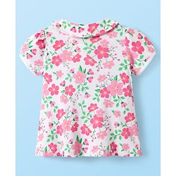 Babyhug Cotton Knit Half Sleeves Co-Ord Night Suit With Floral Print - White