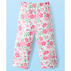 Babyhug Cotton Knit Half Sleeves Co-Ord Night Suit With Floral Print - White
