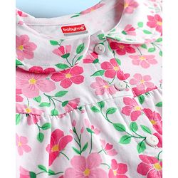 Babyhug Cotton Knit Half Sleeves Co-Ord Night Suit With Floral Print - White